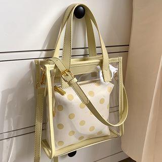Set: Pvc Crossbody Bag + Dotted Faux Leather Pouch