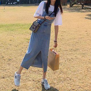 Slit Denim Overall Dress