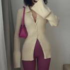Bell-sleeve Collar Ribbed-knit Sweater