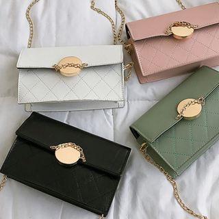 Faux Leather Stitched Medallion Crossbody Satchel