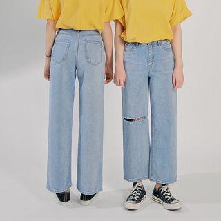 Slashed Washed Wide Jeans (petite/tall)