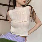 Mock-turtleneck Button Accent Tank Top Almond - One Size