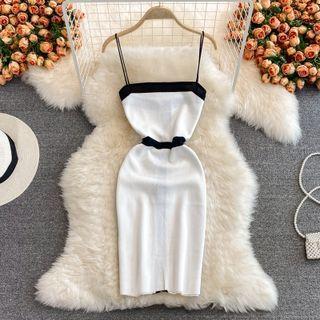 Spaghetti Strap Contrast Trim Knit Sheath Dress