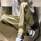 Heart Embroidered Faux Suede Sweatpants