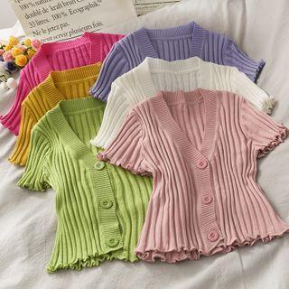 Button-down Short-sleeve Knit Top In 8 Colors