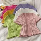 Button-down Short-sleeve Knit Top In 8 Colors