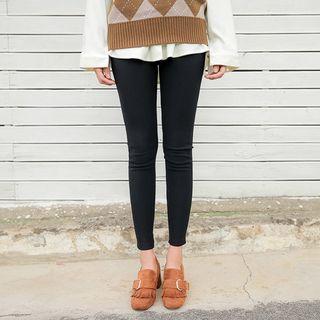 Button-front Fleece-lined Leggings Pants