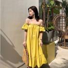 Plain Off-shoulder Midi A-line Dress
