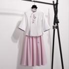 Set: Traditional Chinese Elbow-sleeve Top + Skirt