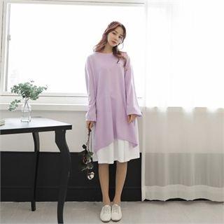 Set: Balloon-sleeve Long Pullover + Skirt