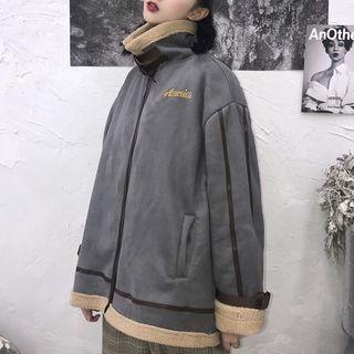 Fleece-lined Suede Zip Jacket