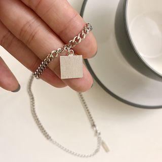 Square Pendant Sterling Silver Necklace L253 - Silver - One Size