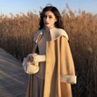 Collared Snap-button Coat / Turtleneck Long-sleeve Knit Top