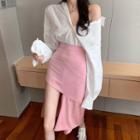 Plain Shirt / Irregular Hem Pencil Skirt