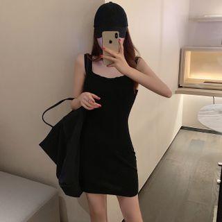 Wide Strap Ribbed Knit Dress