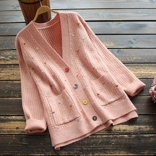 Contrast Button Dotted Knit Cardigan