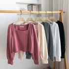 Plain Square-neck Single-breasted Long-sleeve Top