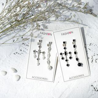 Non-matching Stone Cross Dangle Earring