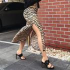 Deep-slit Maxi Zebra-pattern Skirt