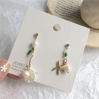 Non-matching Faux Pearl Starfish Dangle Earring