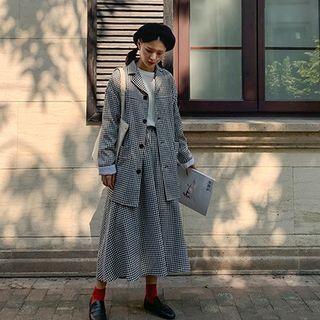 Single-breasted Plaid Blazer / Midi Skirt