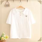Ruffle-collar Mouse Embroidered Short-sleeve Tee