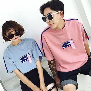 Contrast-trim Couple T-shirt With Badges