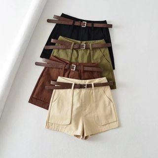 Wide Leg Plain Pocket Cargo Hot Pants