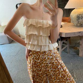 Ruffle Trim Cropped Tube Top Almond - One Size