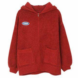 Hood Lettering Zip Knit Jacket