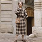 Set: Plaid Shirt + Plaid Straight Fit Midi Skirt