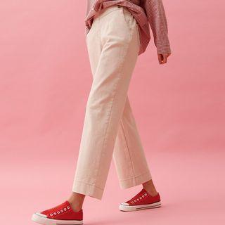 Button-detail Stitched Wide-leg Pants
