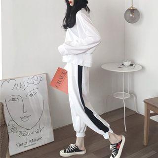 Set: Plain Long-sleeve T-shirt + Panel Sweatpants