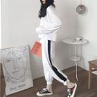Set: Plain Long-sleeve T-shirt + Panel Sweatpants
