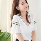 Short-sleeve Embellished Top Off-white - One Size