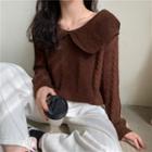 Plain Collared Long-sleeve Knit Top