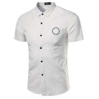 Star Print Linen Cotton Short-sleeve Shirt