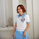 Cat Embroidery Knit Polo Shirt