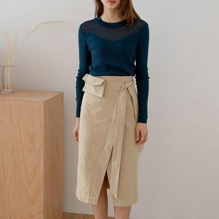 Pocket Tie-sash Long Wrap Skirt