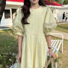 Lantern-sleeve Accordion Pleat Maxi Dress