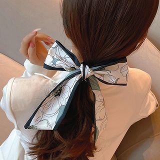 Floral Hair Tie Scarf 1pc - White & Green - One Size