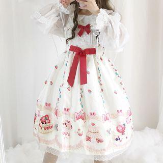 Strapped Cake Print Lace Trim A-line Dress