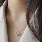 925 Sterling Silver Rhinestone Pendant Necklace White Gold - One Size