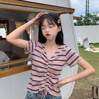 Short-sleeve Rainbow Stripe Top
