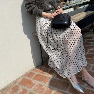 Band-waist Dotted Maxi Skirt Ivory - One Size