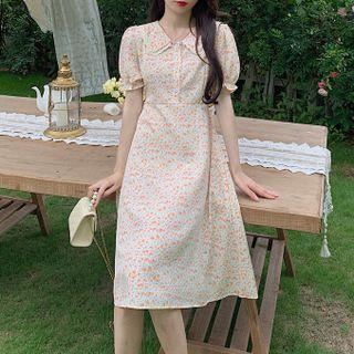 Peter Pan Collar Puff-sleeve Floral Dress