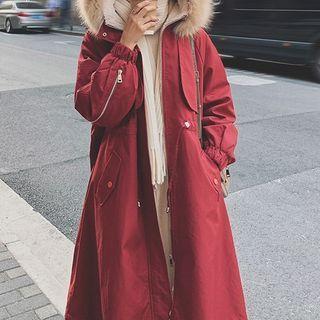 Fluffy Hood Padded Long Coat