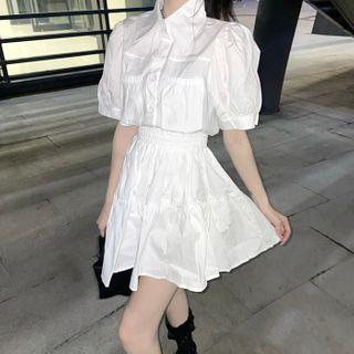 Short-sleeve Plain Shirt / Mini A-line Skirt