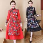 Traditional Chinese 3/4-sleeve Frog Buttoned Midi Dress