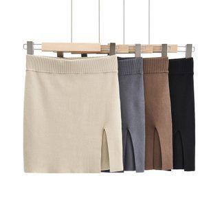 Knit Slit Mini Pencil Skirt